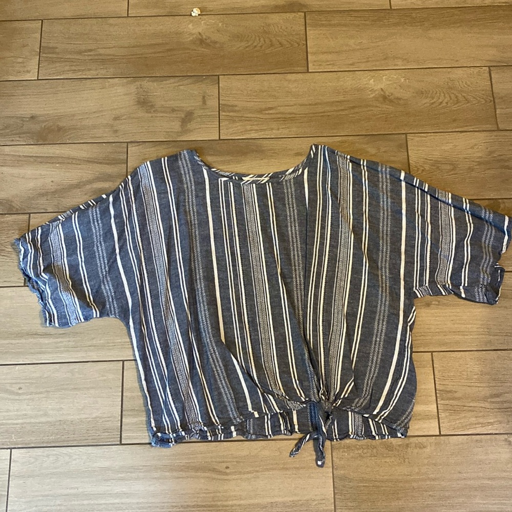 Navy Blue and White Striped Shirt
